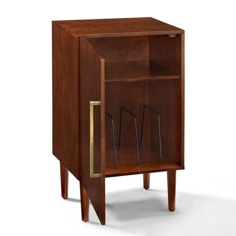 Crosley Everett Mid-Century Modern Record Player Stand - Mahogany Vinyl Storage Cabinet With Adjustable Shelf, Holds Up To 75 Albums