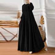 ZANZEA Women Buttons Full Sleeve Solid Color A-Line Sundress Muslim Abaya Casual Kaftan Swing Long Dress