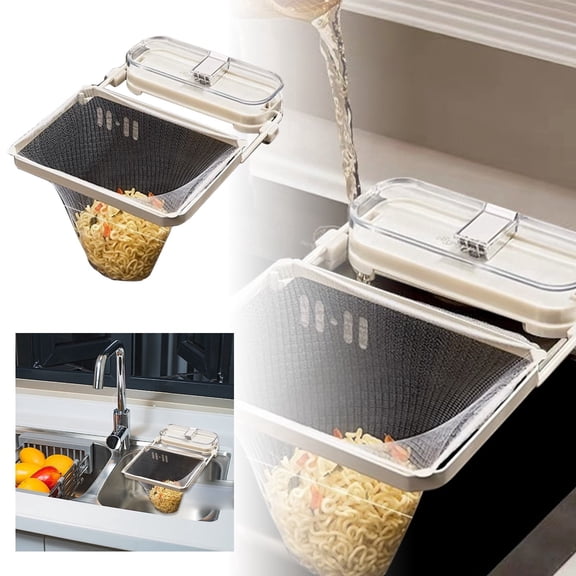 Kitchen Filter Rack Suction Cup Strainer Food Catcher Drain Rack Foldable Holder Dishwashing Basin Waste Disposal Mesh Colander for Vegetables Fruits 50PCS