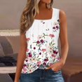 thumbnail image 2 of Women's Color Block Ruffled Square Neck Sleeveless Tank Top, Striped Casual Summer Shirt with Floral Accents,Light pink 2XL, 2 of 5
