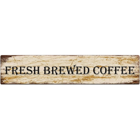 Metal Sign Fresh Brewed Coffee Vintage Signs Retro Tin Signs Aluminum Sign for Kitchen Home Garden Wall Bar Cafe Decor 4x16 Inch