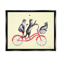 Stupell Industries Playful Cats Riding Red Bicycle Buzzing Bee Graphic Art Jet Black Floating Framed Canvas Print Wall Art, Design by Amelie Legault