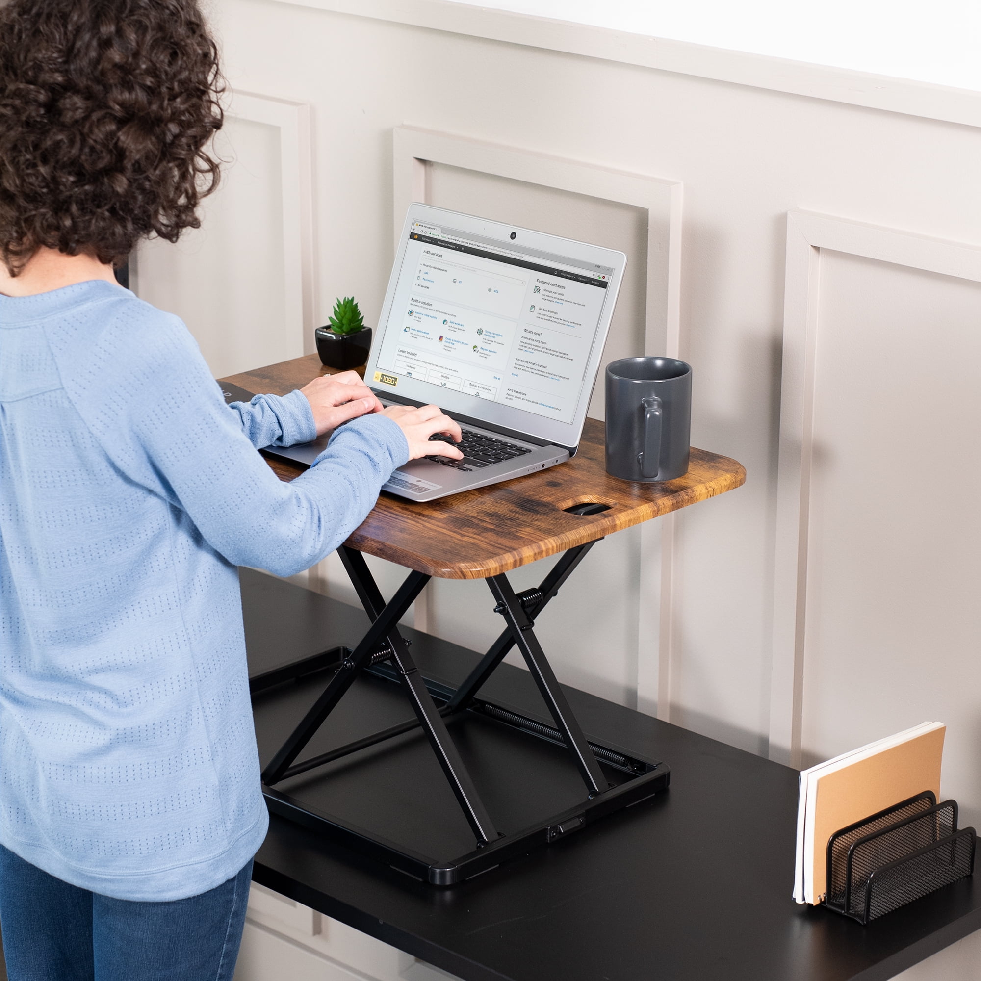 VIVO Vintage Brown Ultra Slim 26" Desktop Converter, Sit Stand Tabletop Riser