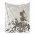 thumbnail image 1 of Vintage Woman Soft Flannel Fleece Blanket, Wedding Theme Background with Flowers Bouquet and Bride Silhouette, Cozy Plush for Indoor and Outdoor Use, 50" x 60", Taupe Eggshell White, by Ambesonne, 1 of 6