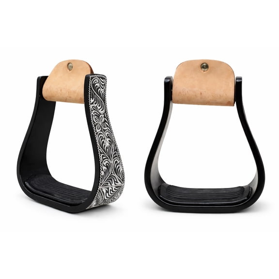 Challenger 5" Wide Western Black Engraved Aluminum Horse Stirrups 51177