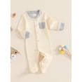 thumbnail image 3 of Nygoyerh Newborn Baby Girls Boys Footed Romper Long Sleeve Crew Neck Jumpsuit Button Up Romper Infant Clothing 0-6M, 3 of 7