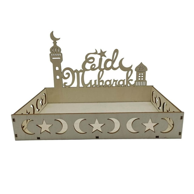 Bandeja de vajilla Eid Mubarak Bandeja islámica para Ramadán Plato de postre Decoración de mesa Bandeja para servir Bandeja para refrigerios de Ramadán Decoración Eid B