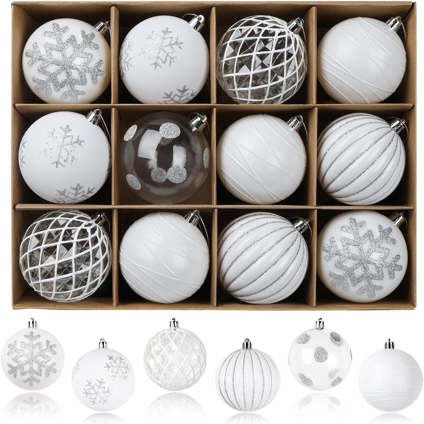 80mm Christmas Balls Ornaments,12PCS Colored Shatterproof Plastic Decorative Hanging Tree Decorations Baubles Set for Xmas Tree Decor Holiday Party Wedding Decoration with Lanyard