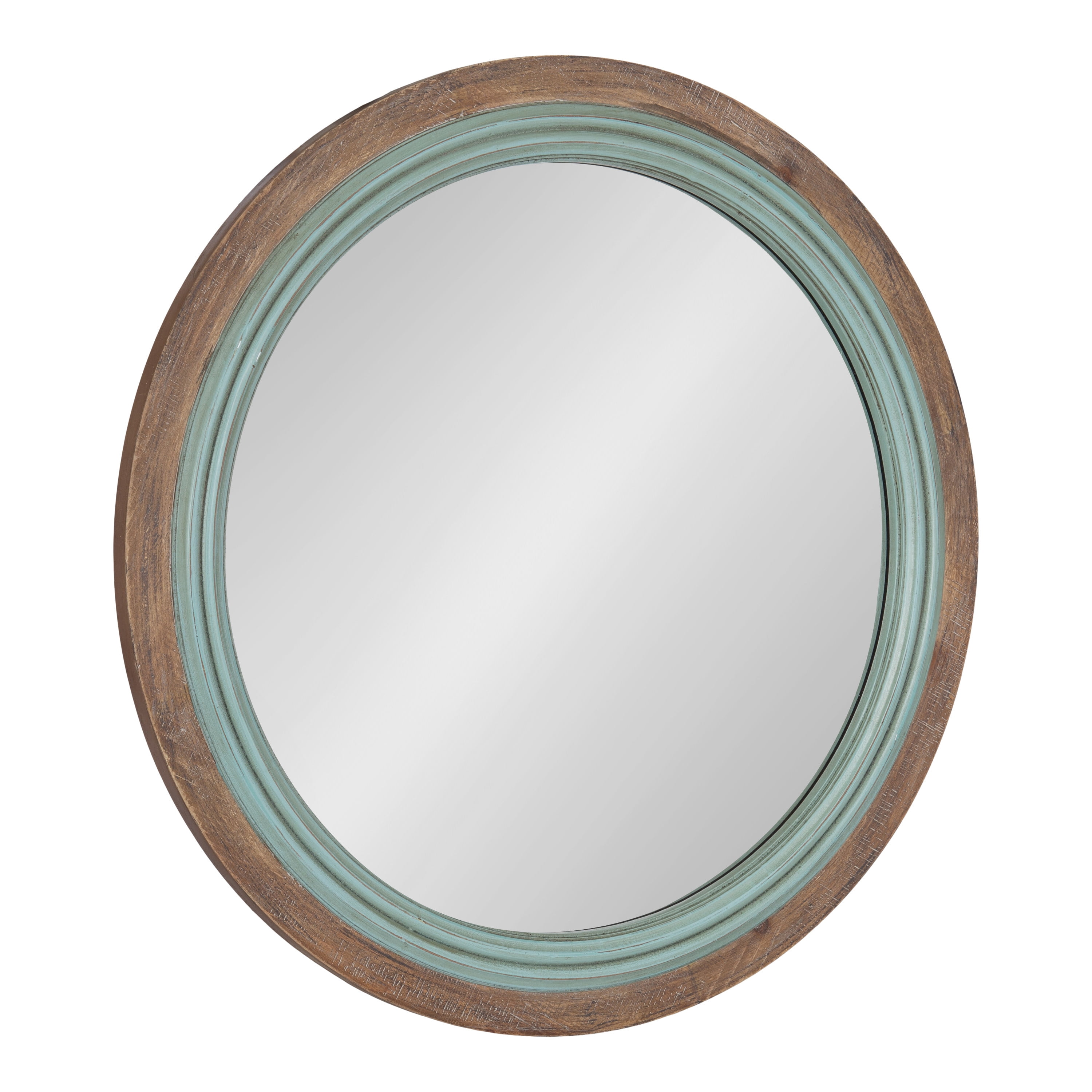 Kate And Laurel Palmer Large Octagon Wall Mirror - 36x28 Inches, Distressed Coastal Blue & Brown Farmhouse Style - View #2