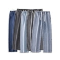 thumbnail image 5 of Men's Regular Fit Straight Leg Baggy Jeans Drawstring Elastic Waist Loose Fit Y2K Denim Pants with Pockets Blue L, 5 of 8