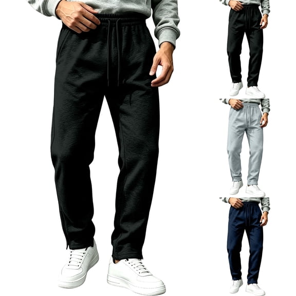 IhhxPro Men's Casual Pants Drawstring Joggers Solid Color Sweatpants Zipper Cuff for Running Hiking XS-XL