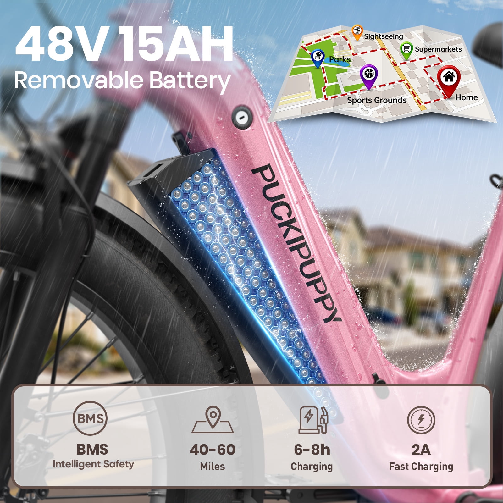 PUCKIPUPPY 960W Peak Electric Bike for Adults Step Through E-Bike 28mph Max Speed 60Miles Range 26" Fat Tire Electric Mountain Bike 48V 15AH Battery 7 Speed off-Road Ebike, Comply with UL2849 By SGS