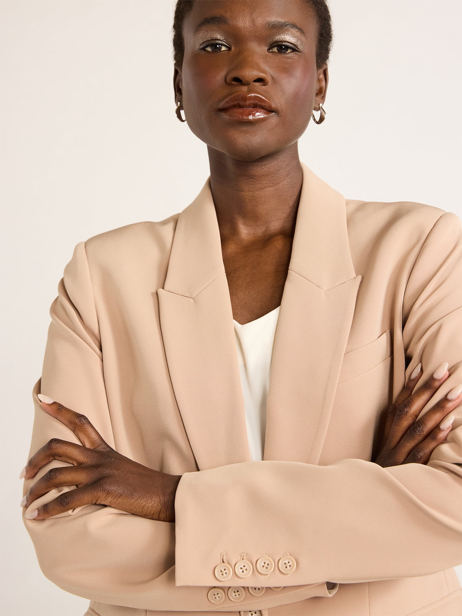 Scoop Women's & Women's Plus Crepe One Button Suit Blazer, Sizes XS-4X