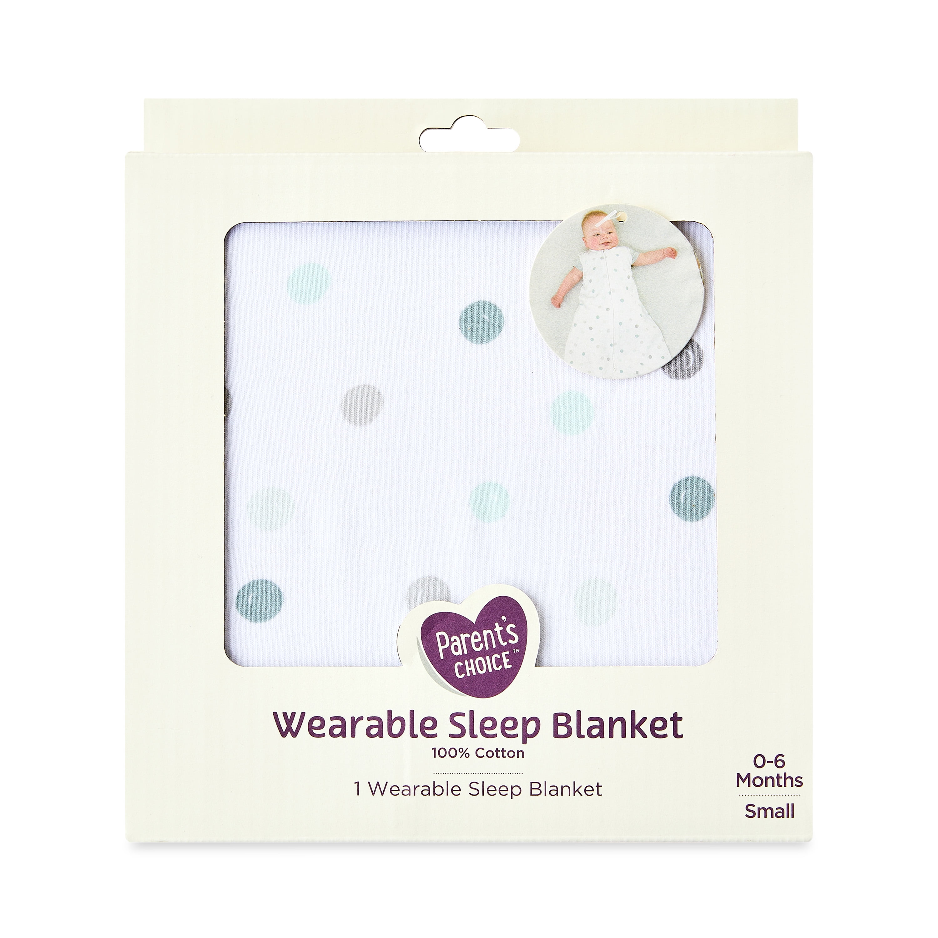 Parent's Choice Cream, Gray, and Sage Wearable Sleep Blanket, Small