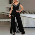 thumbnail image 2 of Noarlalf Jumpsuits for Women Dressy Summer Print V Neck Off Shoulder High Waist Jumpsuit for Women Black L, 2 of 6