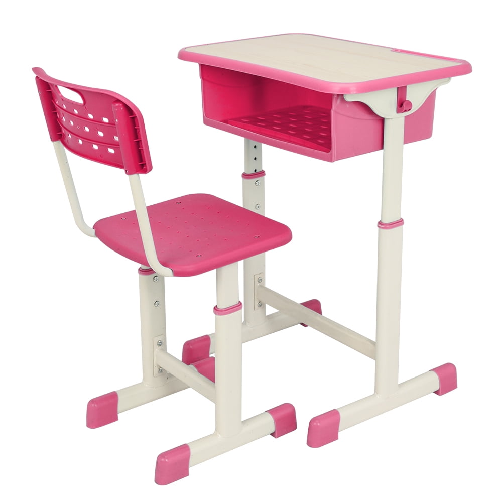 Lowestbest Kids Desk and Chair Set, Kids Table Set, Children Simple Table Desk Sets, Height Adjustable Ergonomic Children's School Workstation with Storage Drawer, Pink Lowestbest Kids Desk and Chair Set, Kids Table Set, Children Simple Table Desk Sets, Height Adjustable Ergonomic Children's School Workstation with Storage Drawer, Pink