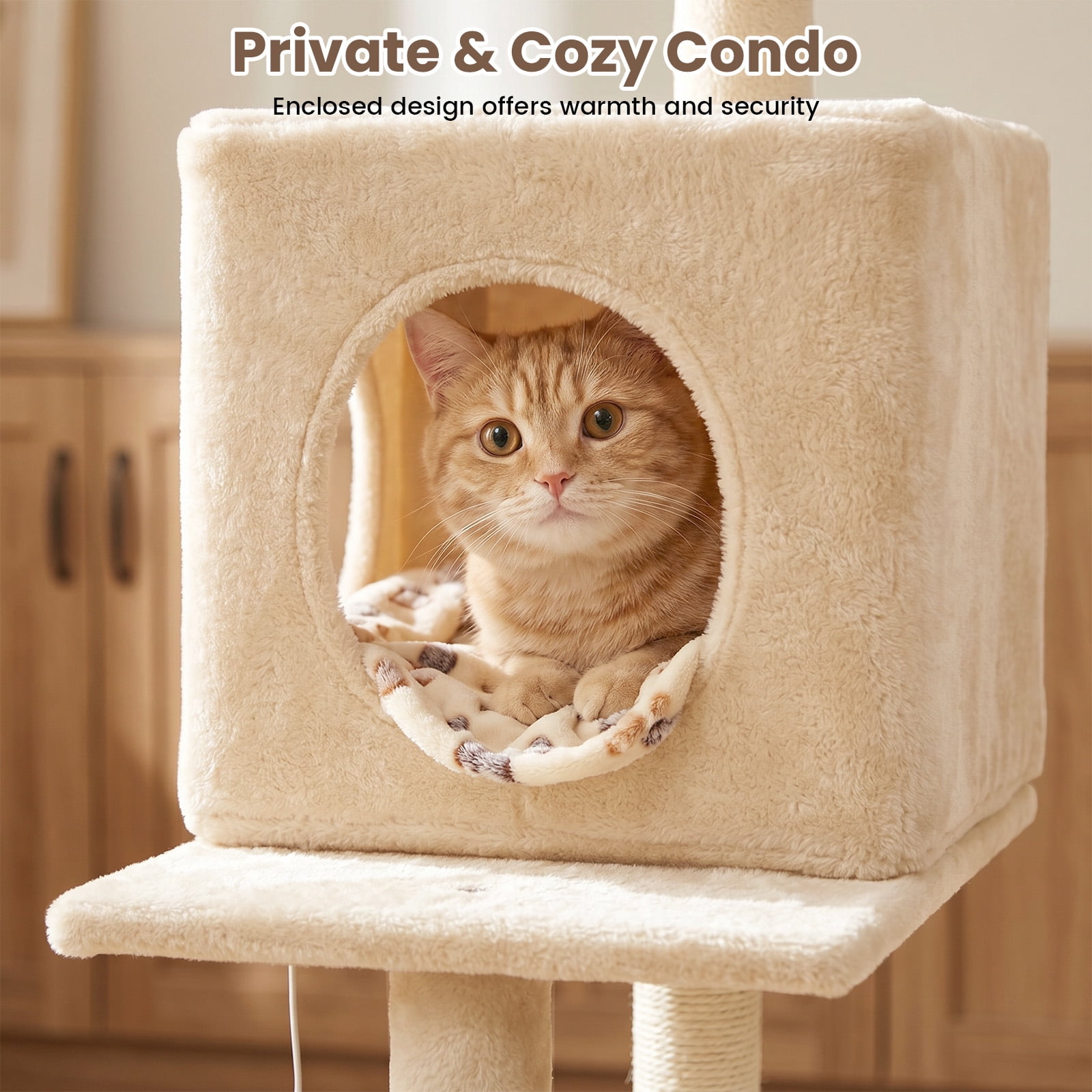 Sturdy 40-inch Cat Tree Tower with Cat Cave & Ramp Steps - Multi-Level Play & Sleep Center for Large Indoor Cats, Beige