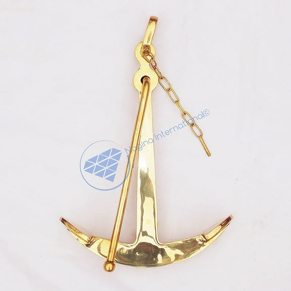 9" Miniature Solid Brass Polished Anchor With Chain