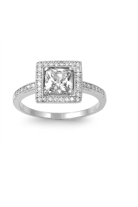 Embraced Square Cubic Zirconia Ring Sterling Silver 925