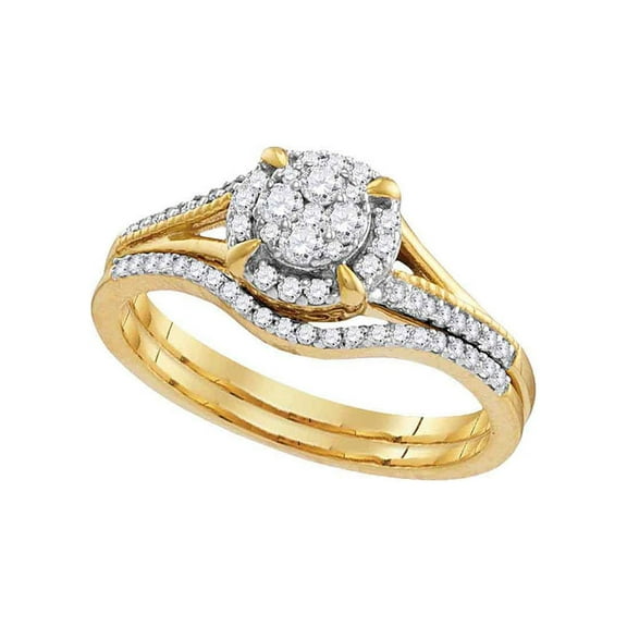 FB Jewels 10kt Yellow Gold Round Diamond Bridal Wedding Ring Band Set 3/8 Cttw Size 5