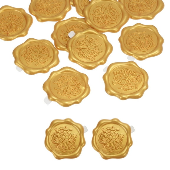 Wax Seal Stickers, 12 Pcs Embossed Self Adhesive for You Sticker for Envelope Letter Wedding Invitation Card Birthday Party Gift Wrap, Gold Tone