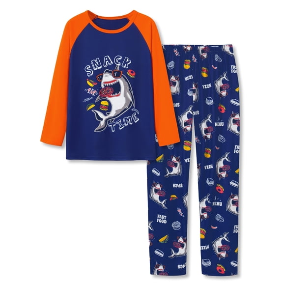 Topgal Boys Long Sleeve Cozy Pajamas Set 2 Piece Seasonal Jammie Shark Pizza All-over Print Grahic PJs Set for Kids Size 10