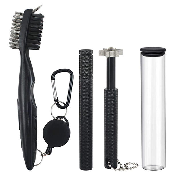 Kit de 3 cepillos limpiadores de palos de golf duraderos con ranuras de doble cara. Negro