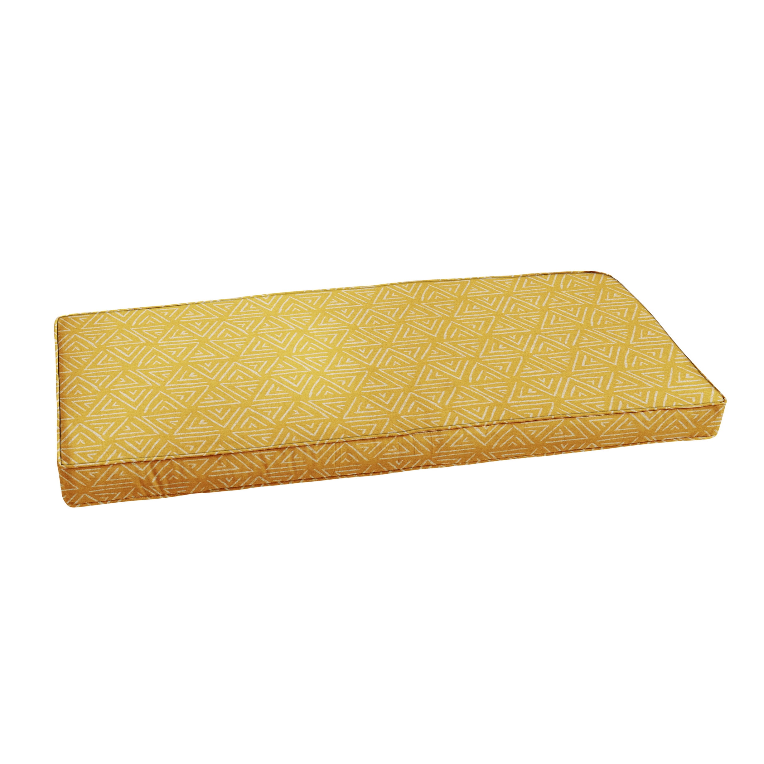 Yellow and White Triangle Indoor/Outdoor Bench Cushion, Corded