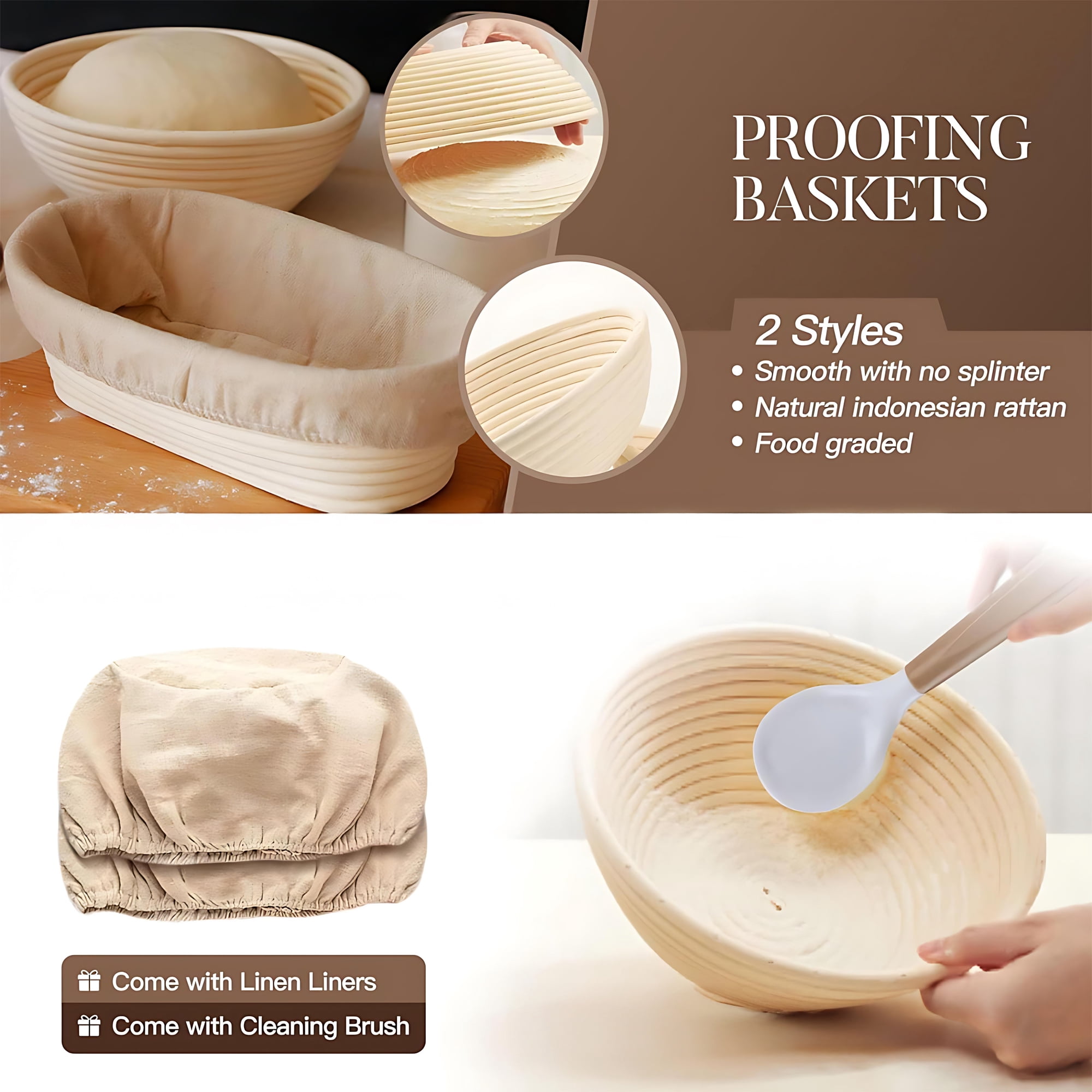 INSMART 53 Pcs Sourdough Starter Kit with 9" Round & 10" Oval Banneton Proofing Baskets, 24oz Sourdough Starter Jar, Bread Lame for Bread Making, Proofing & Baking