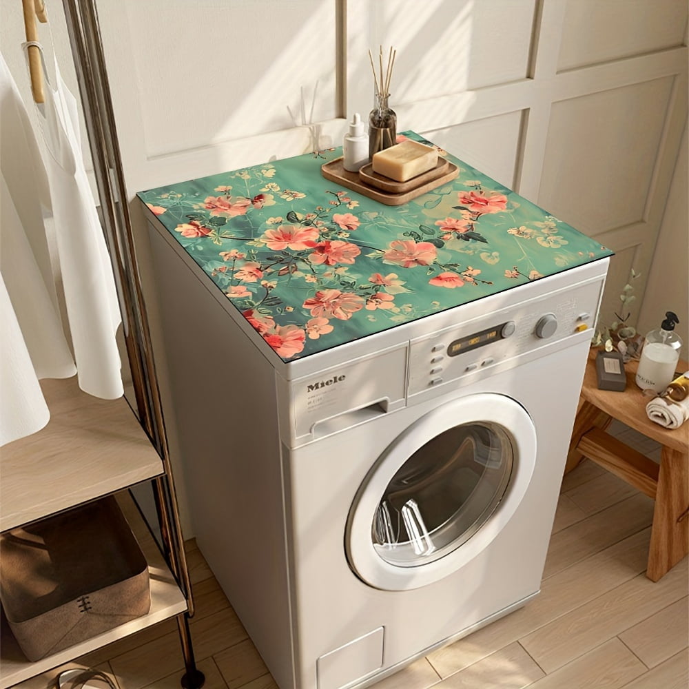 1pc, Dish Drying Pad, Vintage Floral Pattern Washing Machine Cover Mat, Countertop Absorbent Pad, Washstand Drain Mat, Soft Faucet Absorbent Mat, Kitchen Accessories, Bathroom Accessories