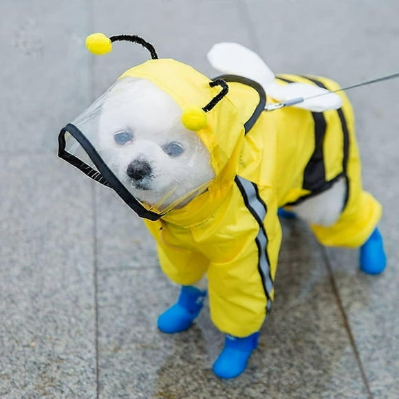 Pet Raincoat, Dog Rain Jacket with Reflective Strips, Breathable Hooded Dog Rain Poncho, Dog Rain Poncho, for Puppy (Bee, XL)