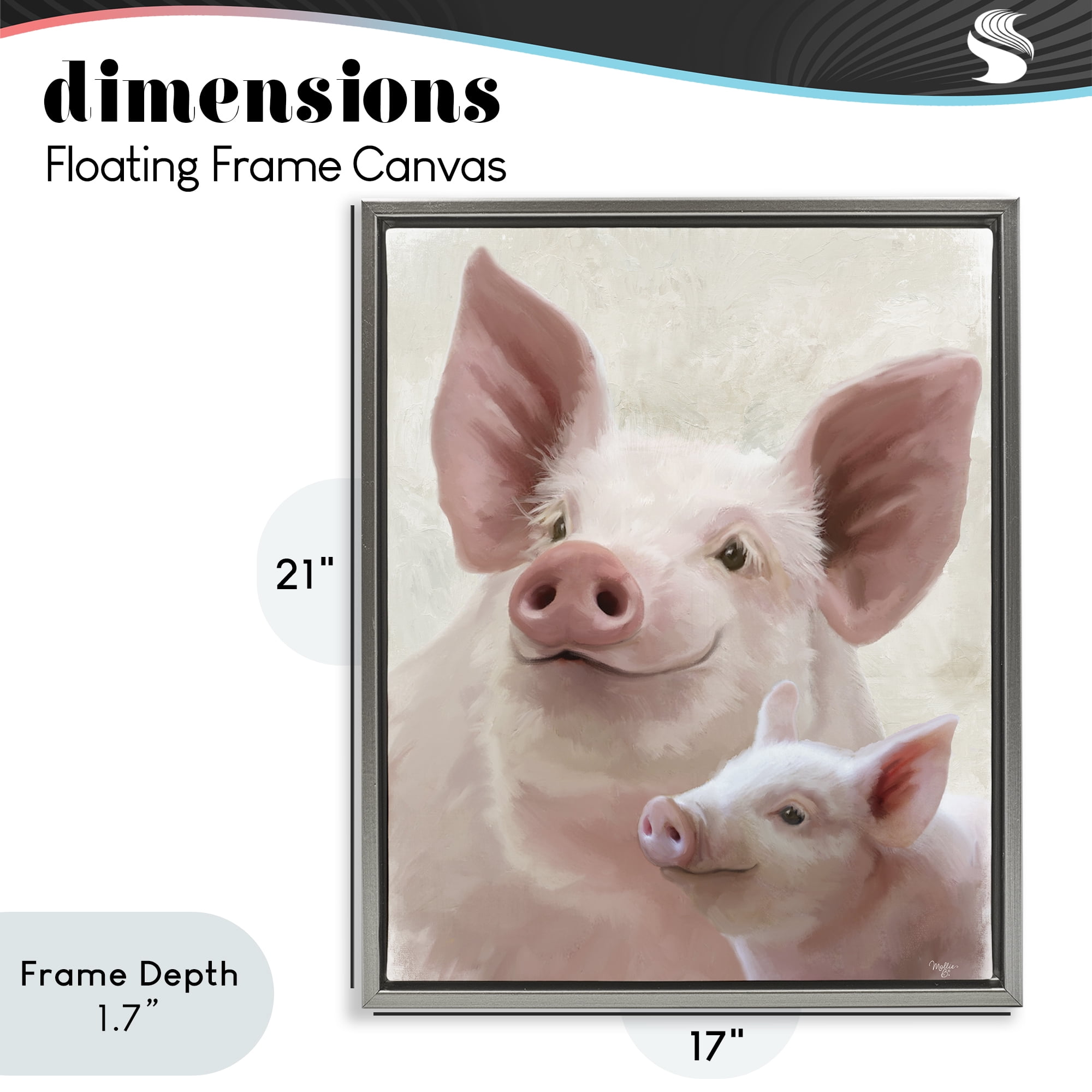 Stupell Industries Piglet & Mom Portrait Gray Framed Floater Canvas Wall Art, design by Mollie B.