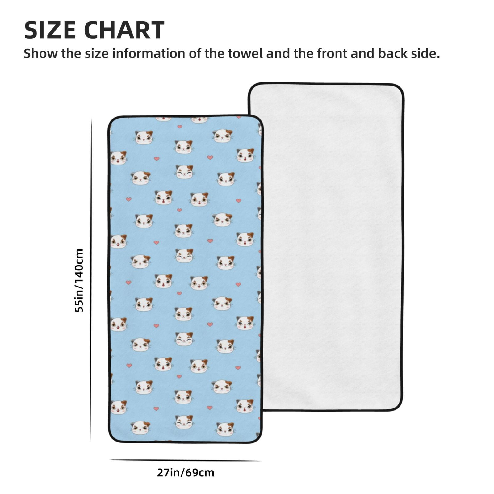 Cotton Bath Towels for Bathroom - Glamorous Cartoon Cute Cat Face Microfiber Quick Dry Towels for Body Bath Sheets, Personalized Beach Towel, Soft Shower Towels for Travel Home Beach 27*55in