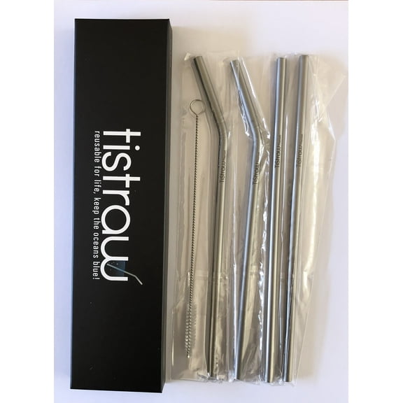 Reusable Titanium Straws 4pack with 2 Straight, 2 Bent and Brush Included