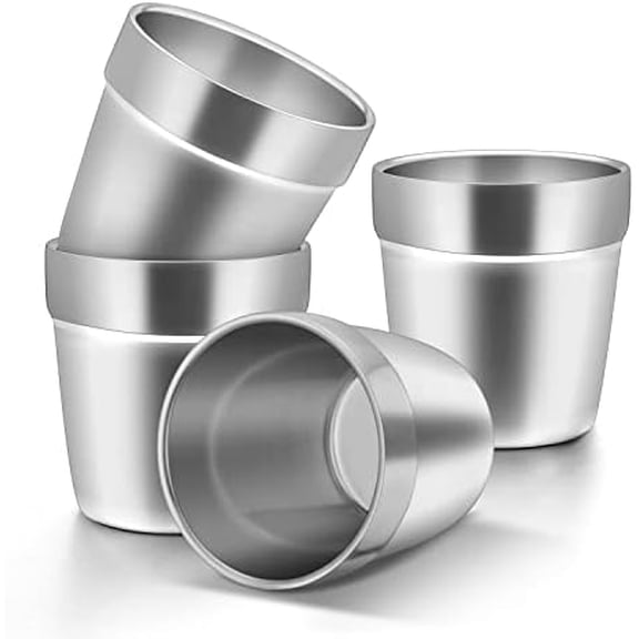 Metal Cups for Toddlers Kids, 6 Ounce Stainless Steel Double Wall Insulated Tumblers, Espresso Cups Mugs, Stackable Drinking Glasses for Party Camping Outdoor, Dishwasher Safe - 4 Packs