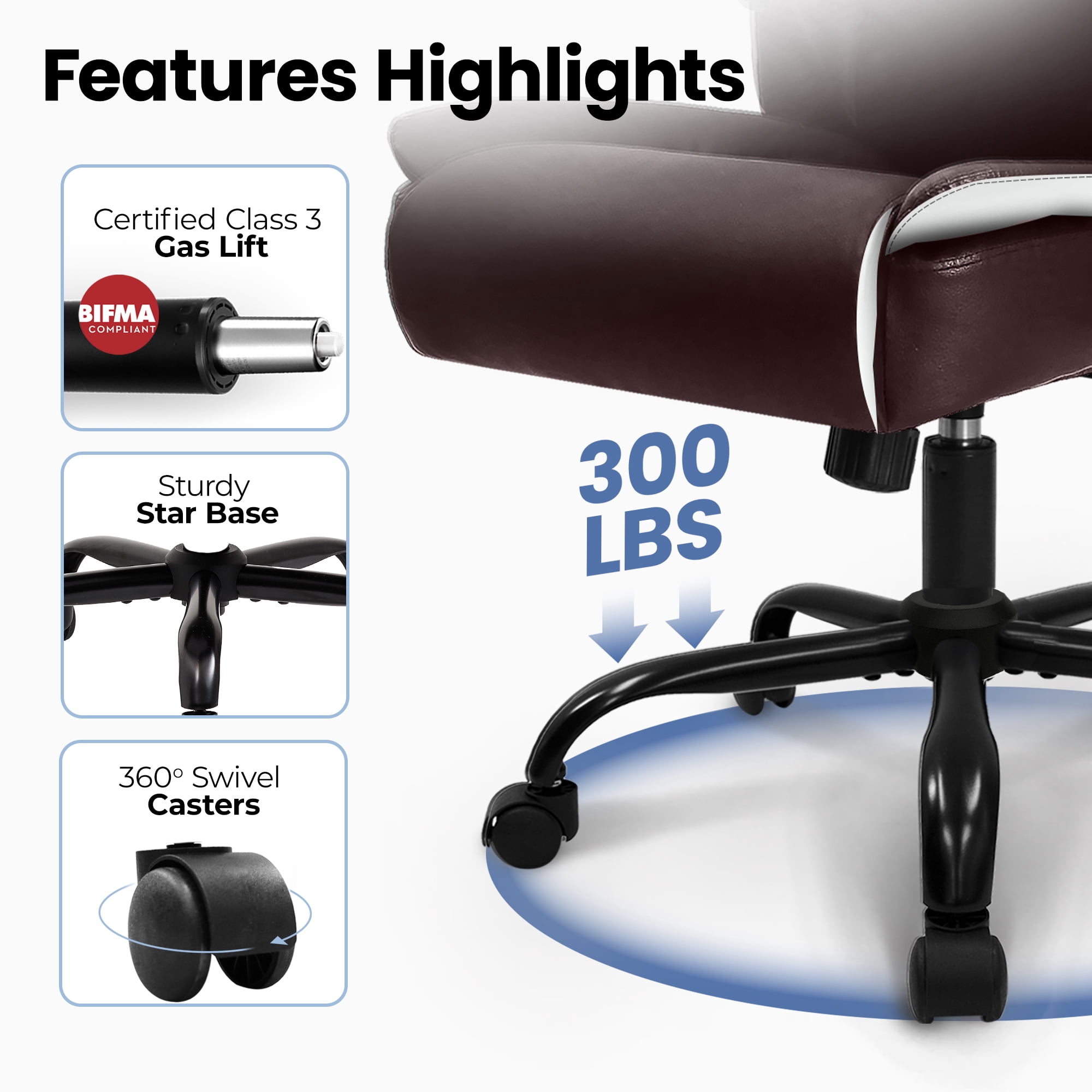 CELTOSS Leather Office Chair, Ergonomic Executive Chair with Padded Flip-Up Armrests, Mid-Back PU Computer Desk Chair, Brown
