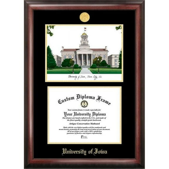 Campus Images IA995LGED University of Iowa Gold embossed diploma frame with Campus Images lithograph