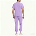 thumbnail image 4 of WULMLEO Mens Scrubs Outfits 2 Piece Short Sleeve Medical Scrub Sets Petite Crew Neck Fashion Nursing Workwear Tops and Pants Soft Comfortable Working Stretch Nurse Uniform Light Purple S, 4 of 5