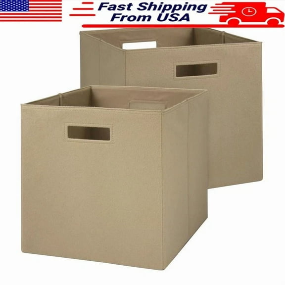 Cube Storage Bins 2 Pack Fabric Collapsible 2 Carrying Handles Home Office New