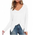thumbnail image 2 of SELONE T Shirts for Women V Neck Long Sleeve Tops Fashionable Blouses Solid Pullover Tops Regular Fit Tees Tops Hip Fall Clothes Fashion Outfits Tee Blouse, 2 of 7