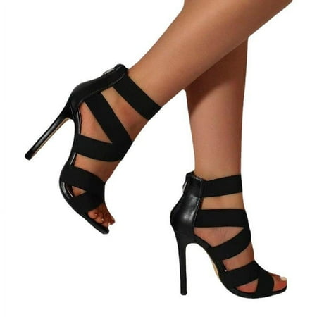 Sandals for Women Casual Summer Black Zipper Shoes Women Super High Stiletto Sandals Sandalias para Mujer De