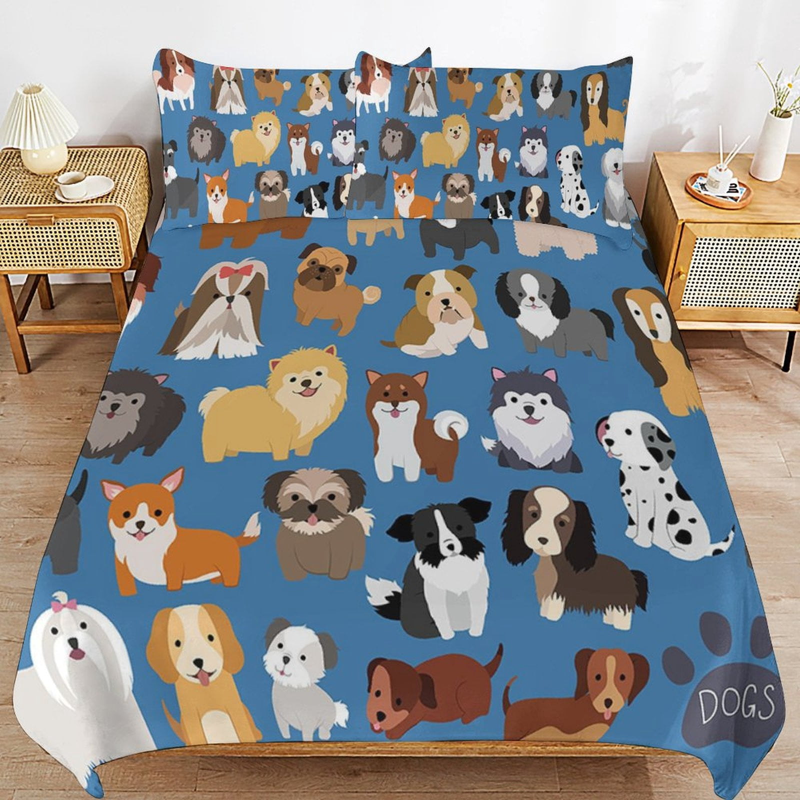 3 Pcs Soft Bedding Set, Includes 1 Duvet Cover with Zipper And 2 Pillow Shams,Animal Dog Cute Paw Print Twin(86"x70")