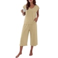 thumbnail image 6 of Modal Pajamas for Women Super Soft Pajama Sets Cooling Short Sleeve Top Capri Pants Pjs Breathable, Moisture-Wicking Sleepwear Summer Pjs Comfy Lounge Set Summer Fall Outfit, 6 of 7