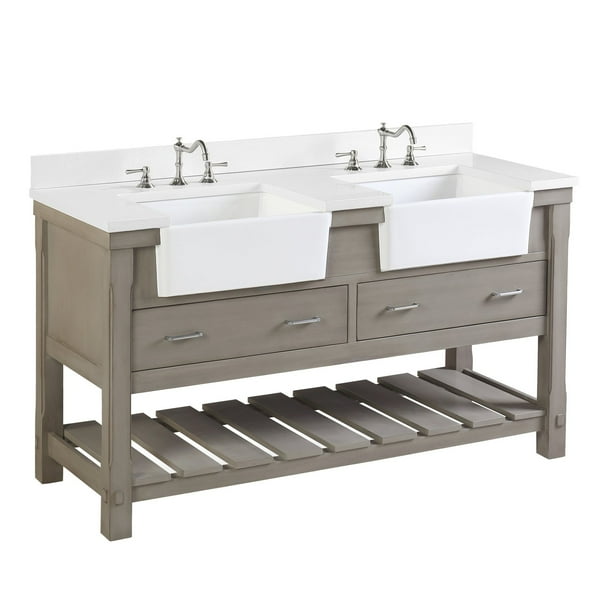 Charlotte 60" Weathered Gray Double Farmhouse Bathroom Vanity with
