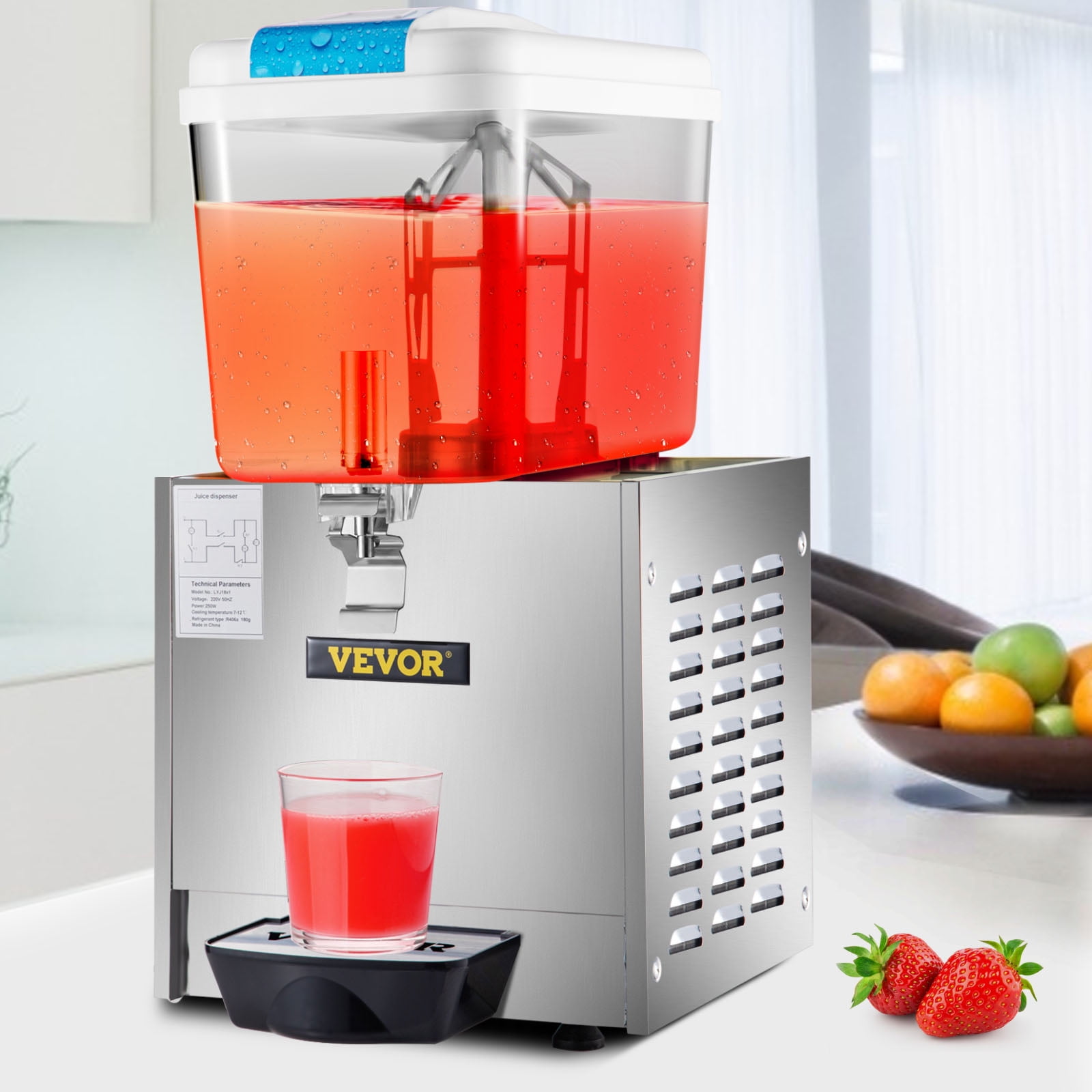 VEVOR Commercial Beverage Dispenser 4.8 Gal. 18L 1 Tanks Drink Dispenser  200W Stainless Steel Juice Dispenser, 110V YLJHSLYJ18LX1DG01V1 - The Home  Depot