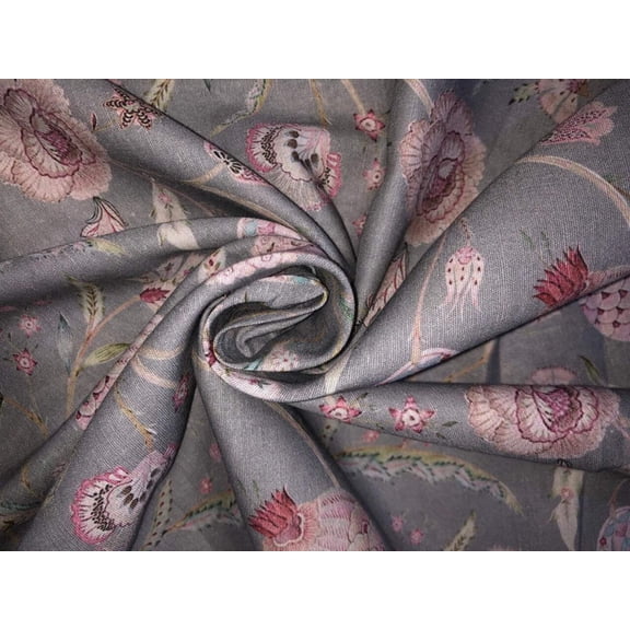 100% linen FLORAL digital print fabric 44" wide available in 2 colors grey/pink and ivory/pink [15957/15958]