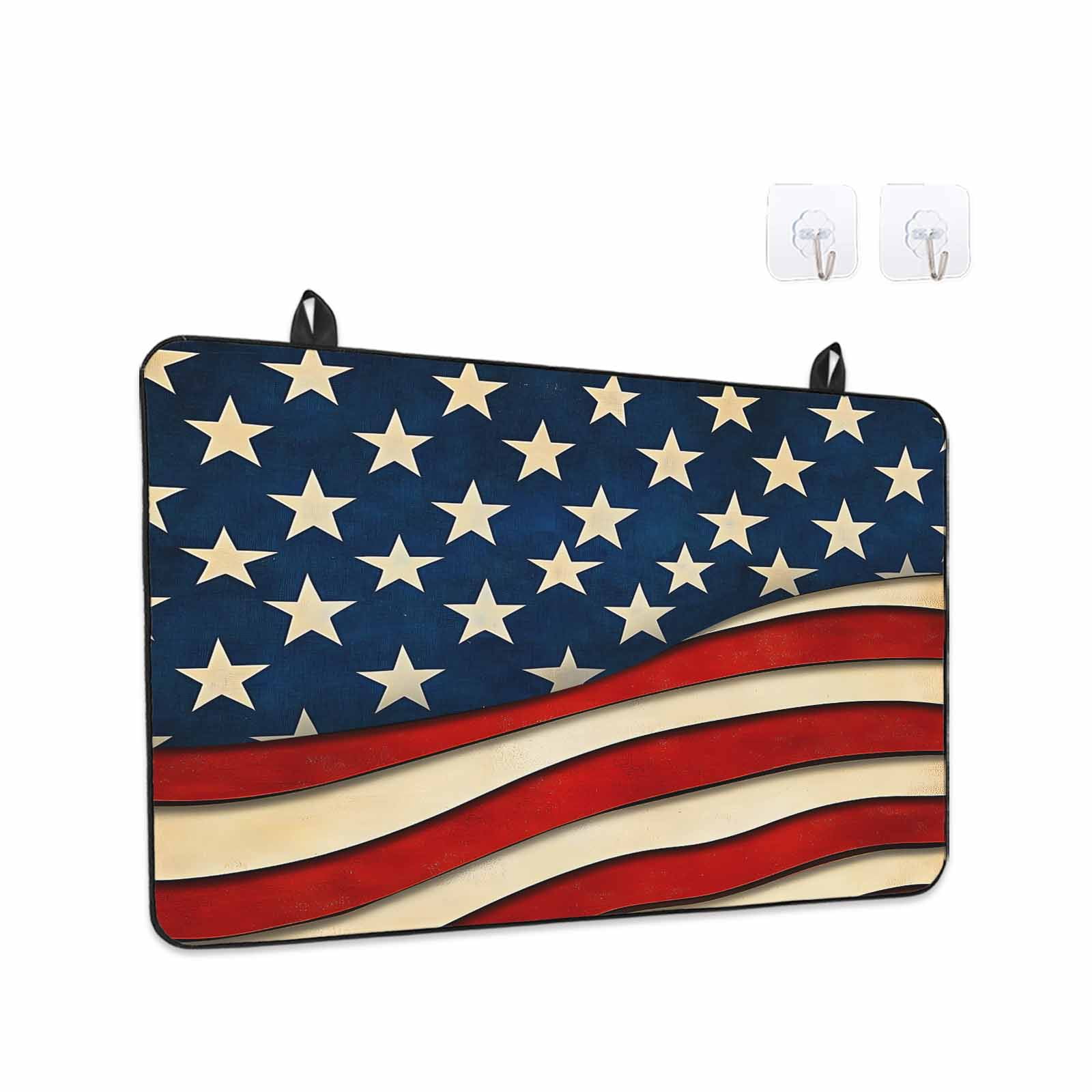 Vintage American Flag Stove Top Cover for Electric Stove, Heat-proof & Non Slip Glass Top Stove Cover Protector, Red Beige Waves Kitchen Flat Cooktop Rubber Mat 24x21 Inches