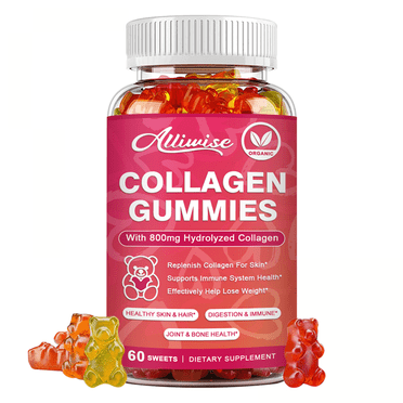 Alliwise Collagen Gummies 800mg Anti-aging Immune Support,Joint & bone Support - 60 Count