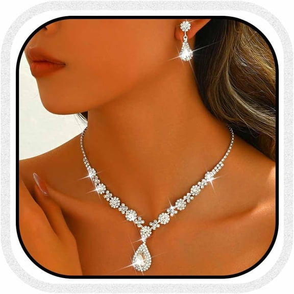 Bridal Necklace Pro Set Silver Pendant Earrings Set Bride Wedding Jewelry Sets Rhinestone Prom Necklaces Accessories for Women[r953]