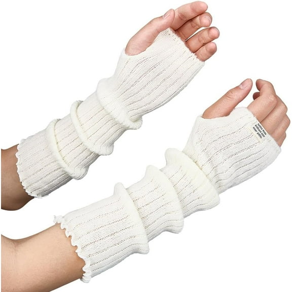 1pair Cloth Womens Knitting Long Sleeve Wrist Cuffs White 390x80x7mm
